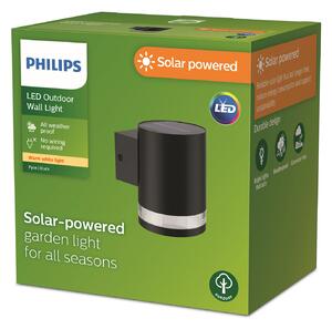 Philips Εξωτερικό ηλιακό φωτιστικό τοίχου LED της Fyce, Μαύρο, Πλαστικό, σύγχρονο, Πρίζα τοίχου κάτω