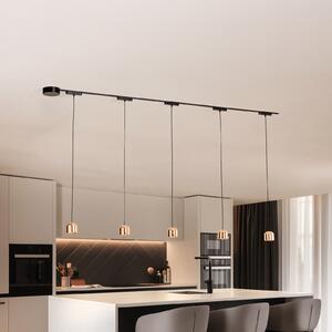 Lindby Lumaro track system, κρεμαστό, 5-φωτο, χρυσό, 48V, dimmable, ρυθμιζόμενος, Μαύρο, Σαλόνι / τραπεζαρία, Αλουμίνιο, σύγχρονο, Κρεμαστά πολλαπλής φλόγας