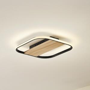 Lindby LED φωτιστικό οροφής Romilda, γκρι, ξύλο, πλάτος 37 cm