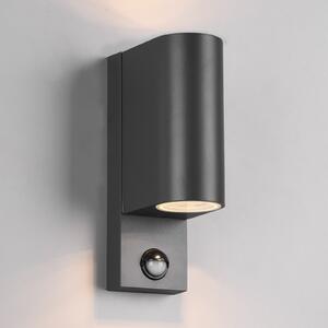 Trio Lighting Εξωτερικό φωτιστικό τοίχου Roya 2flg, αισθητήρας, στρογγυλό ανθρακί, ρυθμιζόμενος, Μαύρο, Μέταλλο, σύγχρονο