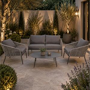 Σετ Σαλόνι Κήπου & Βεράντας Cattivu Lesli Living με διθέσιο καναπέ, πολυθρόνες και τραπεζάκι, από Αλουμίνιο/Wicker με αδιάβροχα μαξιλάρια - Απόχρωση Γ
