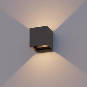 Calex LED λαμπτήρας εξωτερικού τοίχου Cube, up/down, ύψος 10cm, ανθρακί, Μαύρο, Αλουμίνιο, σύγχρονο, Πρίζα τοίχου πάνω/κάτω