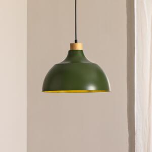Envostar Κρεμαστό φωτιστικό Kaitt, σκούρο πράσινο, Ø 34 cm, ξύλινη λεπτομέρεια, ρυθμιζόμενος, Πράσινο, Σαλόνι / τραπεζαρία, Μέταλλο, Σκανδιναβικό