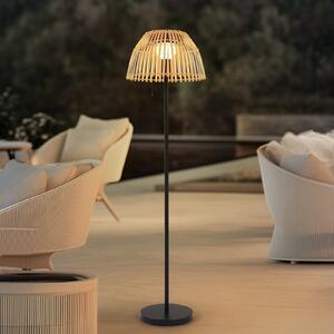 Lucande LED ηλιακό φωτιστικό δαπέδου Eligio, μπαμπού, Ø 39 cm, RGB, ρυθμιζόμενος, Ξύλου, Μπαμπού, Εξοχική κατοικία / Ρουστίκ