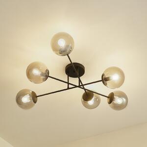 Lindby Φωτιστικό οροφής Isamer, γκρι καπνός, Ø 80 cm, σφαίρα, ρυθμιζόμενος, Μαύρο, Σαλόνι / τραπεζαρία, Γυαλί, σύγχρονο