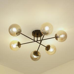 Lindby Φωτιστικό οροφής Isamer, γκρι καπνός/αμπερ, Ø 80 cm, σφαίρα, ρυθμιζόμενος, Μαύρο, Σαλόνι / τραπεζαρία, Γυαλί, σύγχρονο