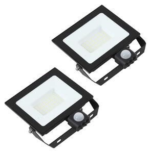 PRIOS Prios LED προβολέας εξωτερικού χώρου Maikel, 50 W, μέταλλο, αισθητήρας, σετ 2, Μαύρο, Αλουμίνιο, σύγχρονο