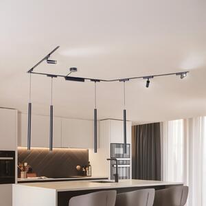 Lindby Track system Lumaro,σποτ,κρεμαστό,7-light,μαύρο,48V,dimmer, ρυθμιζόμενος, Μαύρο, Σαλόνι / τραπεζαρία, Αλουμίνιο, σύγχρονο, Κρεμαστά πολλαπλής φλόγας