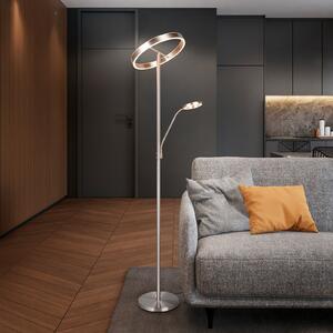 Trio Lighting Φωτιστικό δαπέδου LED Willis, νικέλιο, ύψος 180 cm, μεταλλικό CCT dimmer, ρυθμιζόμενος, Μεταλλικό, Σαλόνι / τραπεζαρία, Μέταλλο, σύγχρονο, Φως ανάγνωσης