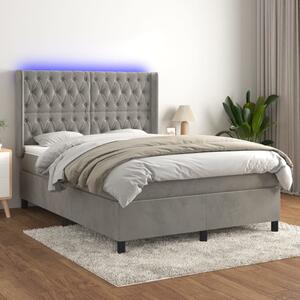 VidaXL Κρεβάτι Boxspring με Στρώμα&LED Αν. Γκρι 140x190 εκ. Βελούδινο