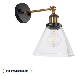 Globostar® LYDIA 01074 Vintage Φωτιστικό Τοίχου - Απλίκα Μονόφωτο 1 x E27 AC 220-240V IP20 - Μ18 x Π28 x Υ25cm - Χρυσό Μεταλλικό με Γυάλινη Καμπάνα