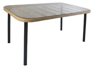 Τραπέζι Κήπου AMPLAS Φυσικό/Μαύρο Μέταλλο/Rattan/Γυαλί 140x80x73cm