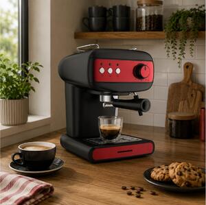 Καφετιέρα Espresso Heinner HEM-1100BKRD με ισχύ 850W, χωρητικότητα δοχείου νερού 1,2L και πίεση 15 bar