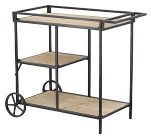 Artekko Bar Cart Μεταλλικό Μαύρο Τρόλεϊ Μπαρ με Ξύλινα Ράφια (82x40x68)cm