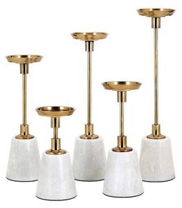 Artekko Candleholders Κηροπήγια με Μάρμαρο/Αλουμίνιο Λευκό/Χρυσό Σετ/5 (9x9x40)cm