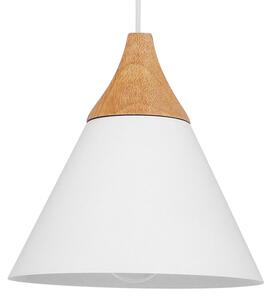 GloboStar® SHADE 00907 Μοντέρνο Κρεμαστό Φωτιστικό Οροφής Μονόφωτο 1 x E27 Λευκό Μεταλλικό με Ξύλο Καμπάνα Φ23 x Υ22cm