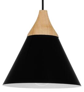 GloboStar® SHADE 00906 Μοντέρνο Κρεμαστό Φωτιστικό Οροφής Μονόφωτο 1 x E27 Μαύρο Μεταλλικό με Ξύλο Καμπάνα Φ23 x Υ22cm