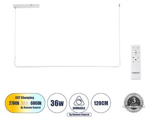 GloboStar® LINARIA 60922 Κρεμαστό Φωτιστικό Οροφής Design LED CCT 36W 4150lm 200° AC 220-240V - Εναλλαγή Φωτισμού μέσω Τηλεχειριστηρίου All In One Ψυχρό 6000k+Φυσικό 4500k+Θερμό 2700k Dimmable Μ120 x Π2 x Υ10cm - Λευκό - 3 Years Warranty