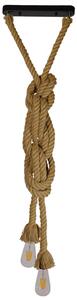 GloboStar® ROPE 01019 Vintage Κρεμαστό Φωτιστικό Ανάρτηση Δίφωτο 2 x E27 IP20 Μπεζ Σχοινί - Μ38 x Π35.5 x Υ200cm 2 Χρόνια Εγγυηση