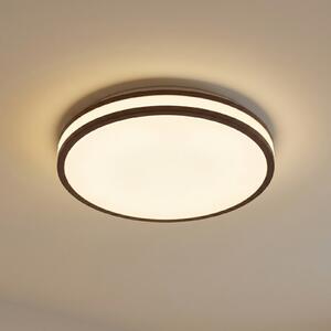 Lindby Φωτιστικό οροφής LED Emiva, Ø 40 cm, σκούρο ξύλο, CCT, Ξύλου, Σαλόνι / τραπεζαρία, Ξύλο, σύγχρονο