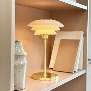 Dyberg Larsen LED-Akku-Tischlampe DL20, ύψος 30 cm, γυαλί, ρυθμιζόμενος, Χρυσό / Ορείχαλκου, Σαλόνι / τραπεζαρία, Μέταλλο, σχεδιασμός