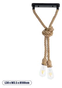 GloboStar® ROPE 01279 Vintage Κρεμαστό Φωτιστικό Ράγα Δίφωτο 2 x E27 IP20 Μπεζ Σχοινί - Μ30 x Π3.5 x Υ100cm