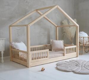 Κρεβάτι Παιδικό Montessori House Bed Duo με κάγκελα 23cm σε Φυσικό Χρώμα Ξύλου 90×200cm Luletto