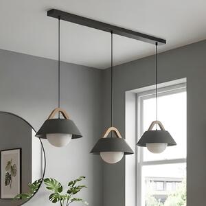 Luminex Κρεμαστό φωτιστικό Funda, μαύρο, μήκος 110 εκ., 3 λάμπες, μέταλλο/γυαλί, ρυθμιζόμενος, Μαύρο, Σαλόνι / τραπεζαρία, Μέταλλο, Σκανδιναβικό