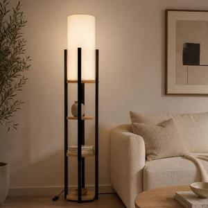 Φωτιστικό Δαπέδου Με Ραφιέρα A-G Nora 390FLH1162 Black/Natural