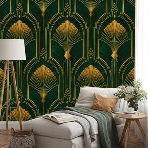 Φωτοταπετσαρία χρυσές βεντάλιες art deco σε πράσινο