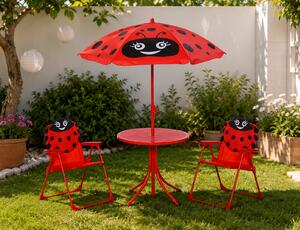 Παιδικό Σετ Κήπου & Βεράντας Lady Bug με Τραπέζι Bistro, Ομπρέλα και 2 Καρέκλες - Μέταλλο - Red