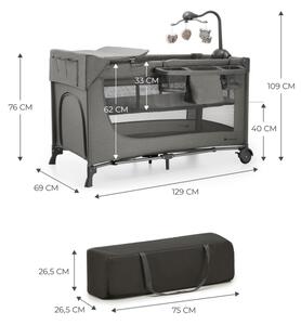 KINDERKRAFT - Παρκοκρέβατο JOY 2 με αξεσουάρ γκρι
