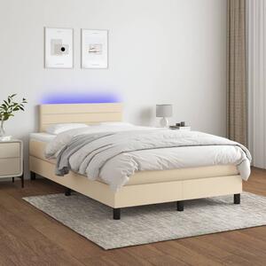 VidaXL Κρεβάτι Boxspring με Στρώμα & LED Κρεμ 120x200 εκ. Υφασμάτινο