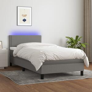 VidaXL Κρεβάτι Boxspring με Στρώμα & LED Σκ.Γκρι 90x200 εκ. Υφασμάτινο