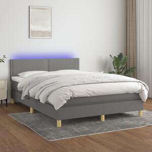 VidaXL Κρεβάτι Boxspring με Στρώμα & LED Σκ.Γκρι 140x190 εκ Υφασμάτινο