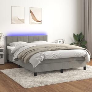 VidaXL Κρεβάτι Boxspring με Στρώμα&LED Αν. Γκρι 140x190 εκ. Βελούδινο