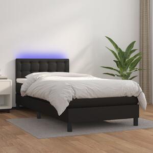 VidaXL Κρεβάτι Boxspring με Στρώμα & LED Μαύρο 90x200 εκ. Συνθ. Δέρμα