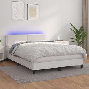 VidaXL Κρεβάτι Boxspring με Στρώμα & LED Λευκό 140x200 εκ. Συνθ. Δέρμα