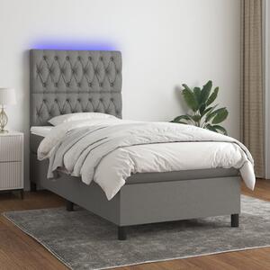 VidaXL Κρεβάτι Boxspring με Στρώμα & LED Σκ.Γκρι 90x200 εκ. Υφασμάτινο