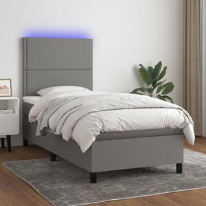 VidaXL Κρεβάτι Boxspring με Στρώμα & LED Σκ.Γκρι 80x200 εκ. Υφασμάτινο