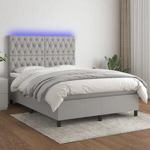 VidaXL Κρεβάτι Boxspring με Στρώμα & LED Αν.Γκρι 140x200εκ. Υφασμάτινο