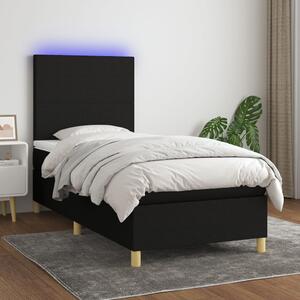 VidaXL Κρεβάτι Boxspring με Στρώμα & LED Μαύρο 90x190 εκ. Υφασμάτινο