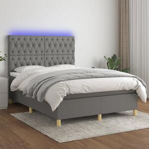 VidaXL Κρεβάτι Boxspring με Στρώμα & LED Σκ.Γκρι 140x190εκ. Υφασμάτινο