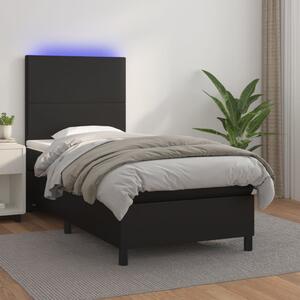 VidaXL Κρεβάτι Boxspring με Στρώμα & LED Μαύρο 80x200 εκ. Συνθ. Δέρμα