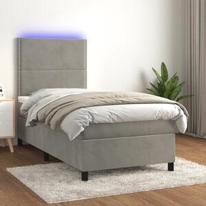 VidaXL Κρεβάτι Boxspring με Στρώμα & LED Αν.Γκρι 80x200 εκ. Βελούδινο