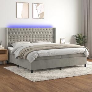 VidaXL Κρεβάτι Boxspring με Στρώμα & LED Αν.Γκρι 200x200 εκ. Βελούδινο