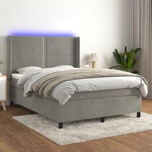 VidaXL Κρεβάτι Boxspring με Στρώμα&LED Αν. Γκρι 140x190 εκ. Βελούδινο