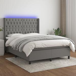 VidaXL Κρεβάτι Boxspring με Στρώμα & LED Σκ.Γκρι 140x200 εκ Υφασμάτινο