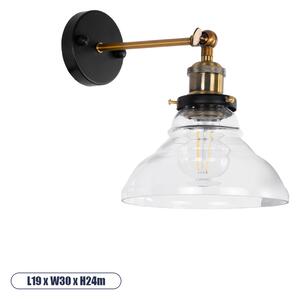 GloboStar® LYDIA 01159 Vintage Φωτιστικό Τοίχου Απλίκα Μονόφωτο Μπρούτζινο Μεταλλικό με Γυάλινη Καμπάνα Φ20 x Μ20 x Π15 x Υ25cm