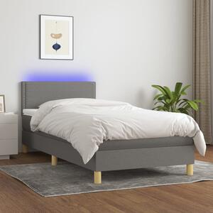 VidaXL Κρεβάτι Boxspring με Στρώμα & LED Σκ.Γκρι 90x200 εκ. Υφασμάτινο